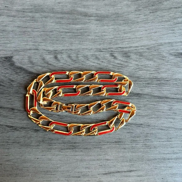 Monet Gold and Red Chain Necklace - Picture 5 of 6